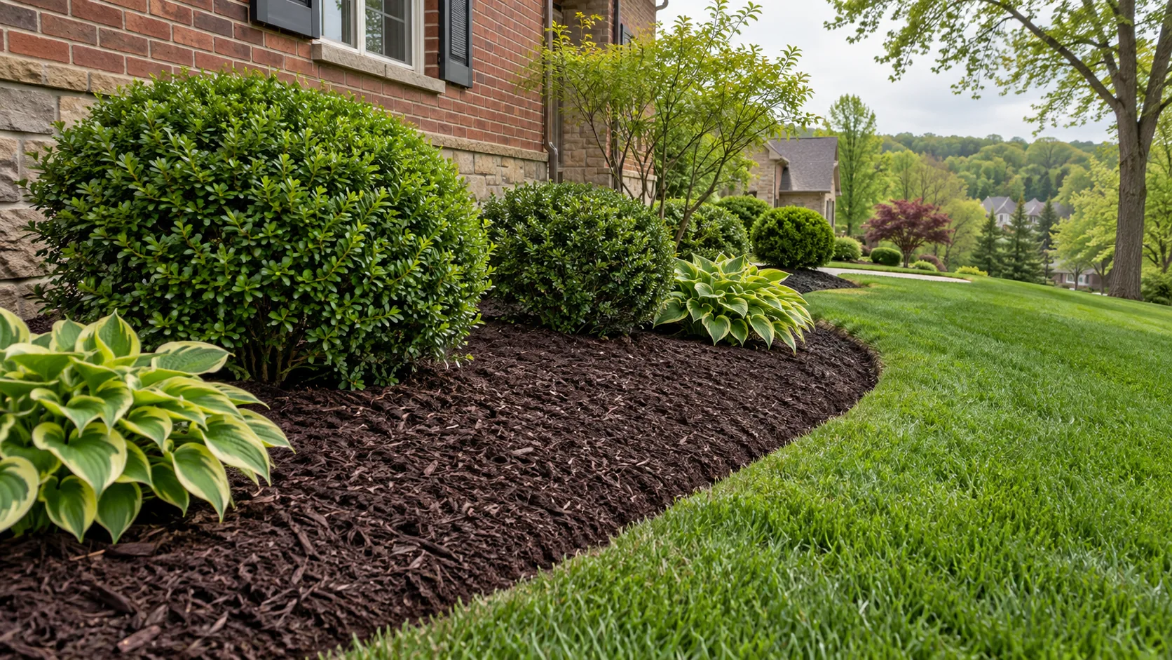 Fresh dark mulch bed with a crisp cut edge