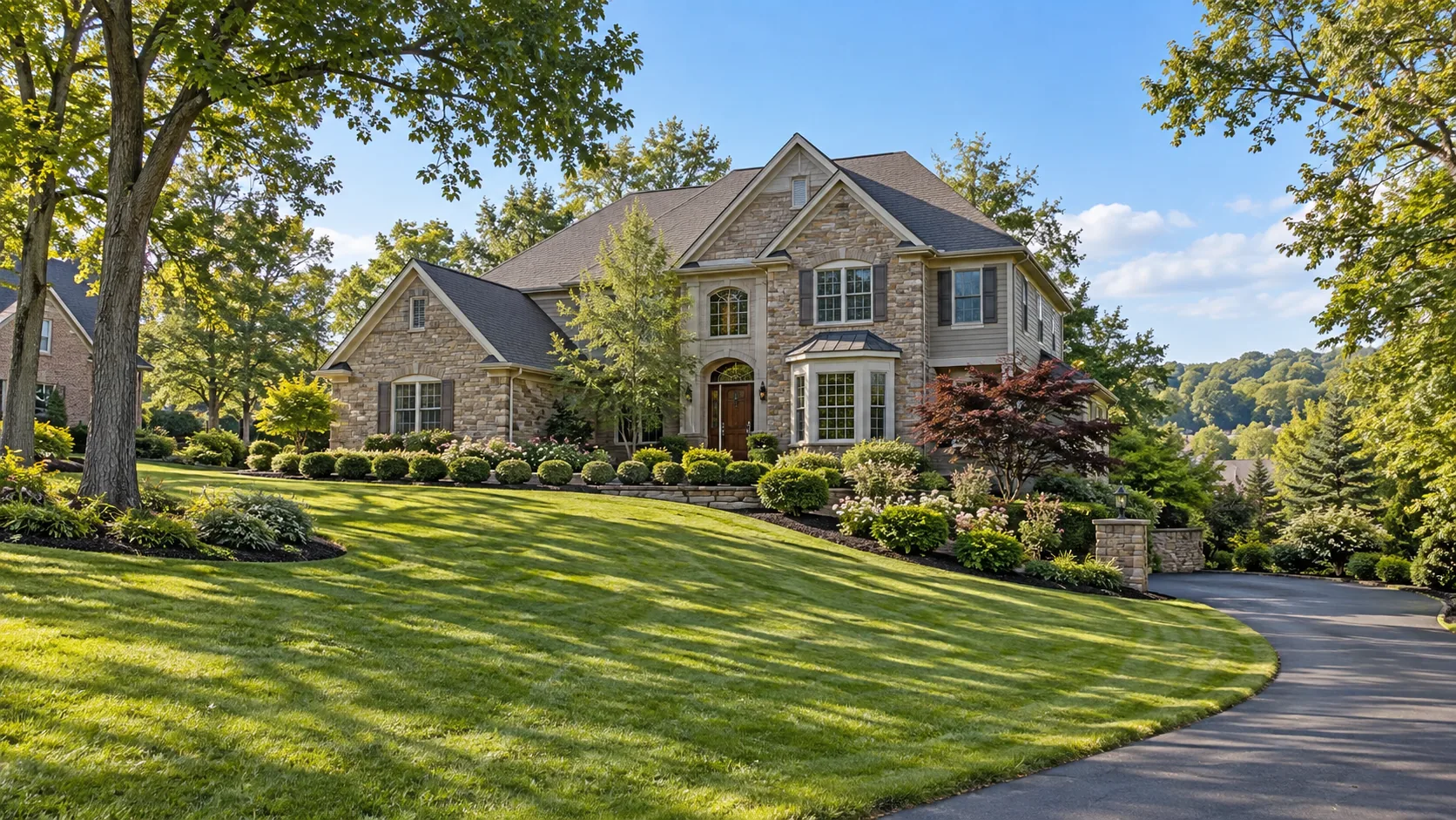 Large manicured lawn at a home in Upper St. Clair, PA