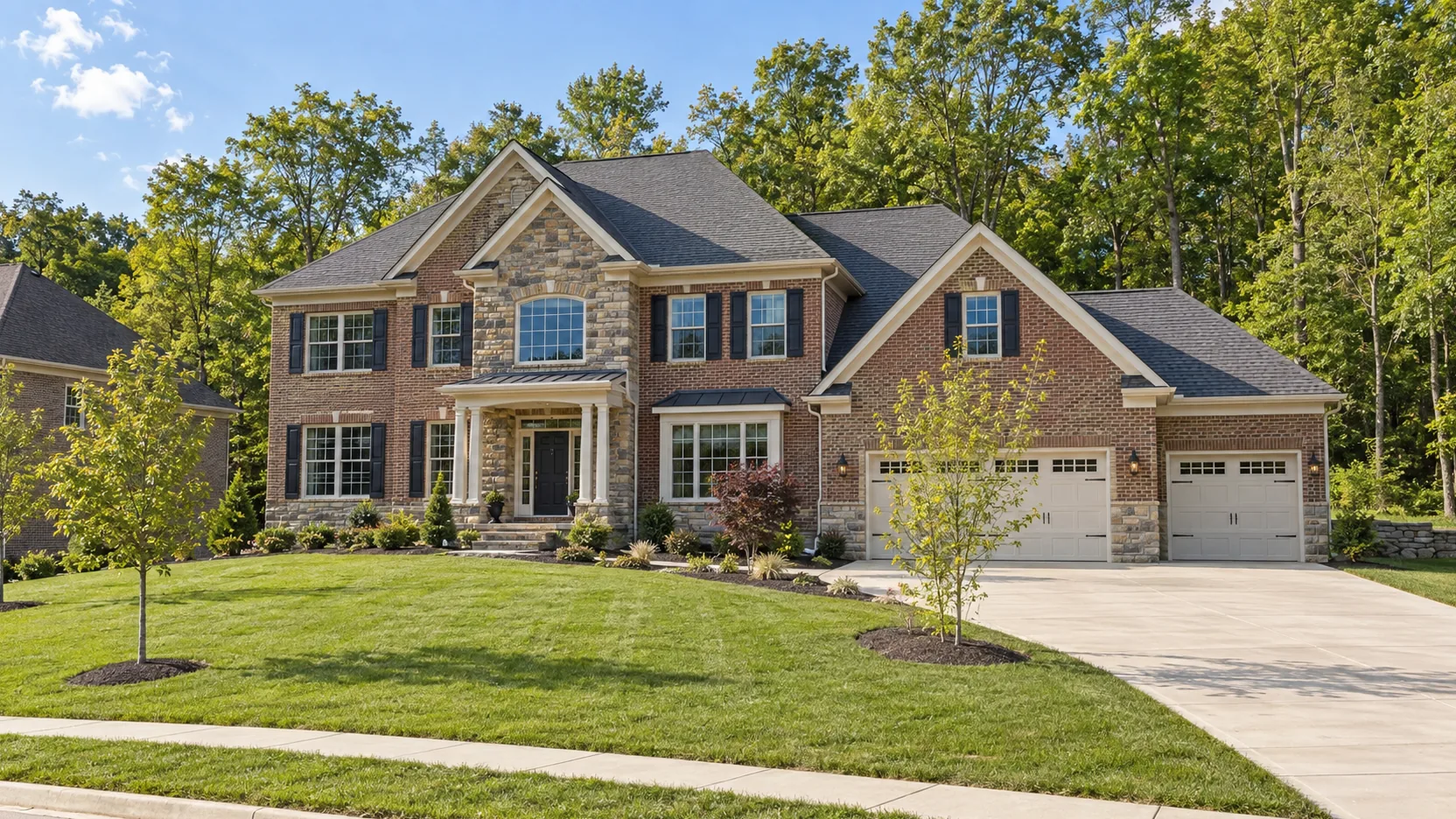 Newer development home with young landscaping in Wexford, PA
