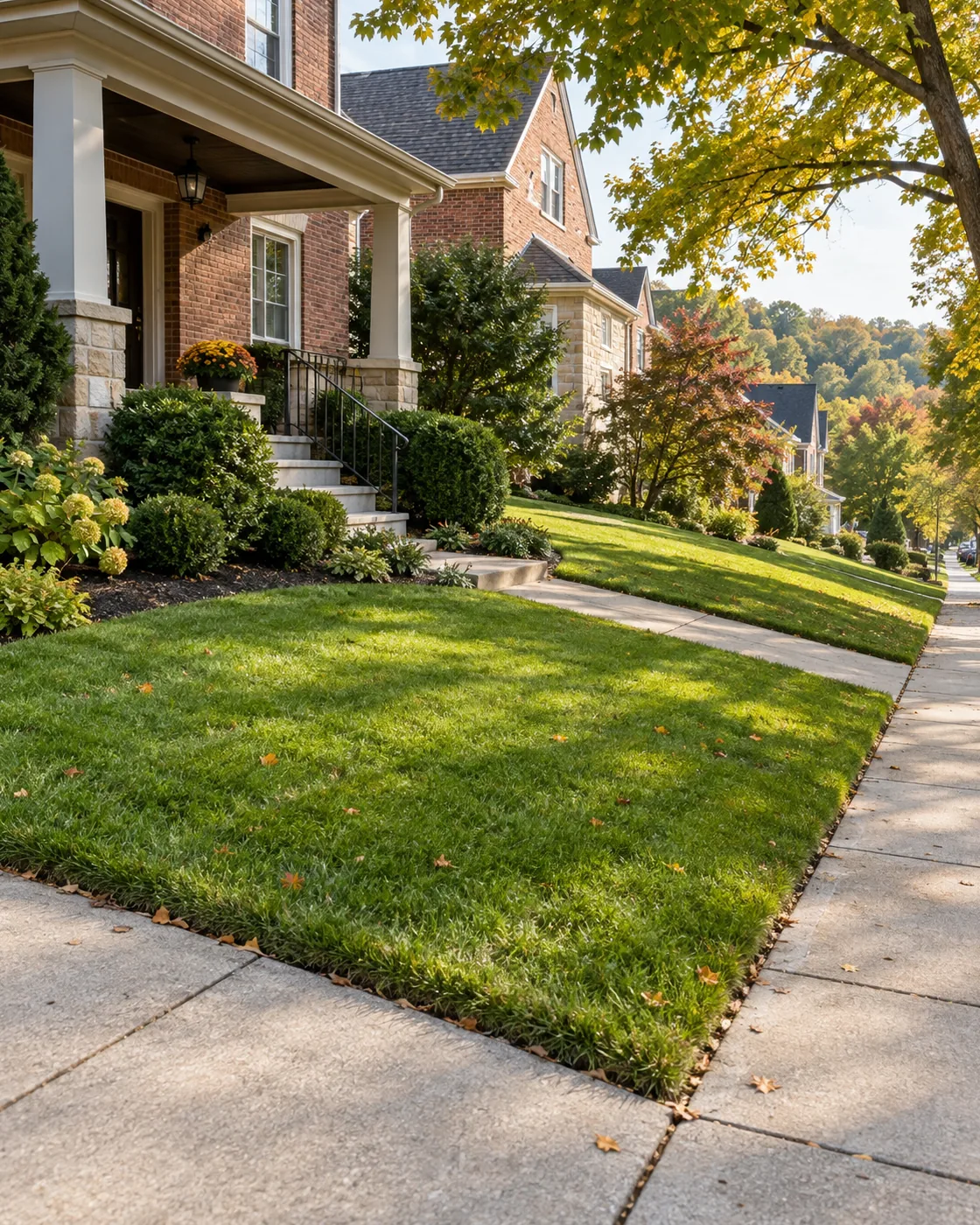 Trimmed front walk and edged lawn on a Bethel Park street