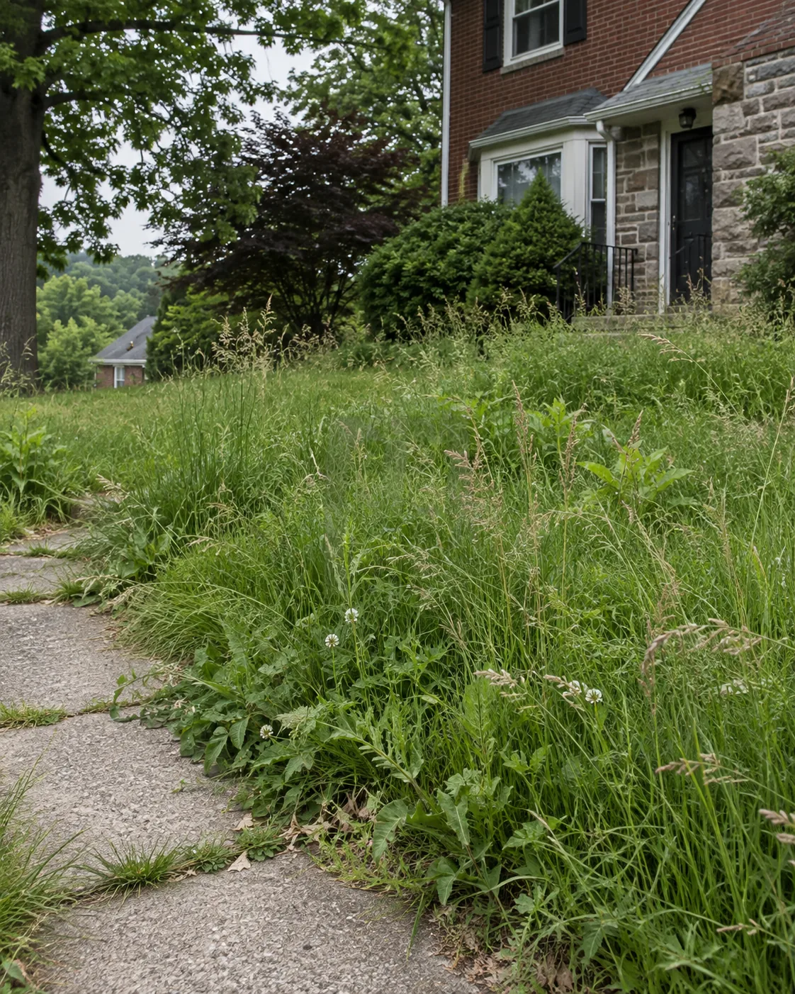 Overgrown lawn being brought back under control